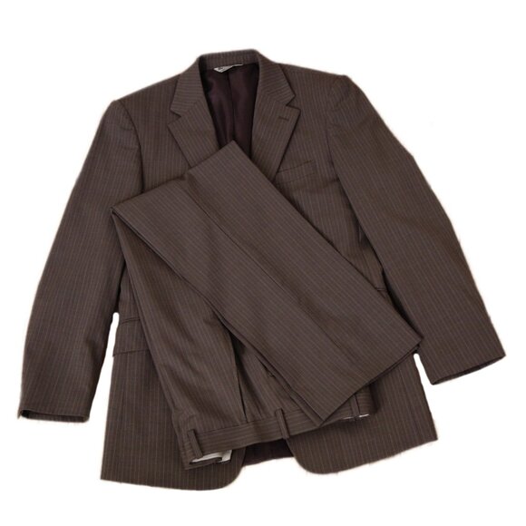 Taupe pinstripe Suit  38R/32W  96% Wool / 4% Lycra - Picture 1 of 8